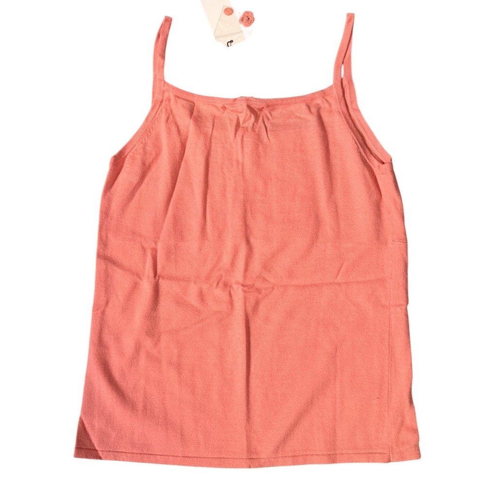 Ruffle Henley Coral Camisole Tank Top Buttons Soft Knit Boho Feminine NWT Small - Picture 2 of 7
